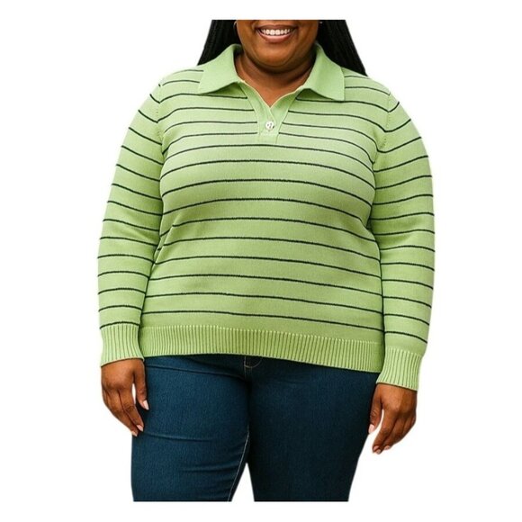Liz Claiborne Woman Size 3X Knit Sweater Striped Collared Pullover Long Sleeve - Picture 1 of 10